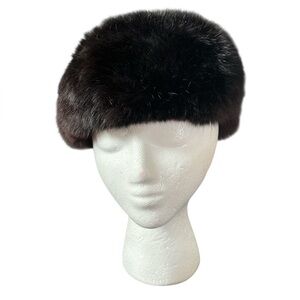 Vintage dark brown genuine mink fur ushanka Hat beret